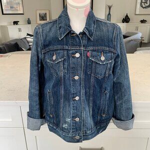 Levis Trucker Distressed Casual MWash Denim Cotton Blue Jean Jacket Sz M